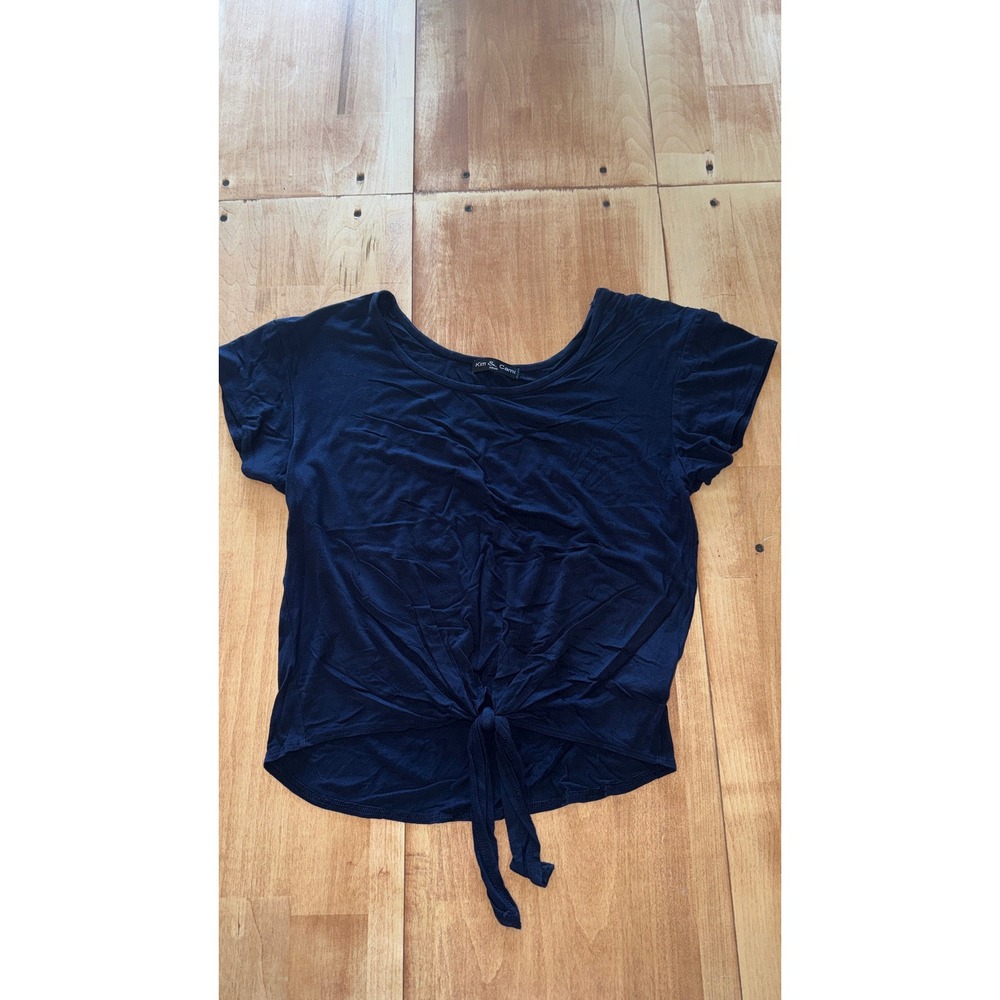 Kim & Cami‎ Womens Navy Blue Front Tie Knot Short Sleeve Scoop Neck Top Small